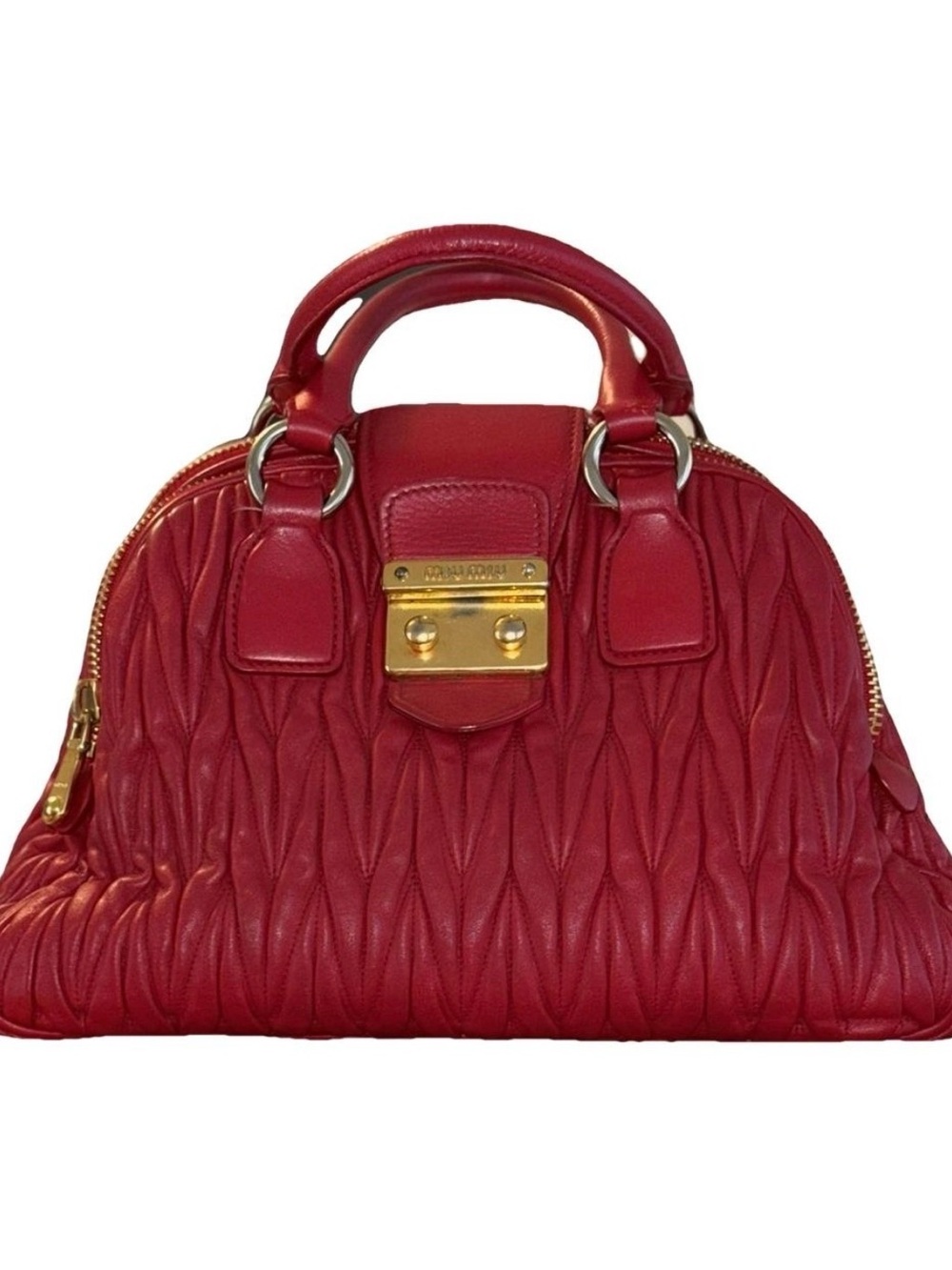 Miu Miu Red Quilted Leather Dome Satchel with Gold Hardware